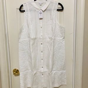 White sleeveless dress embroidered floral designs